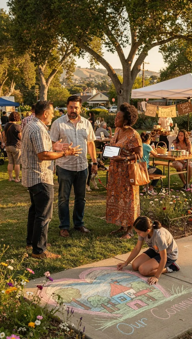 Diverse group of community members engaging in a local discussion to share practical knowledge and regional perspectives in a Canadian neighborhood setting